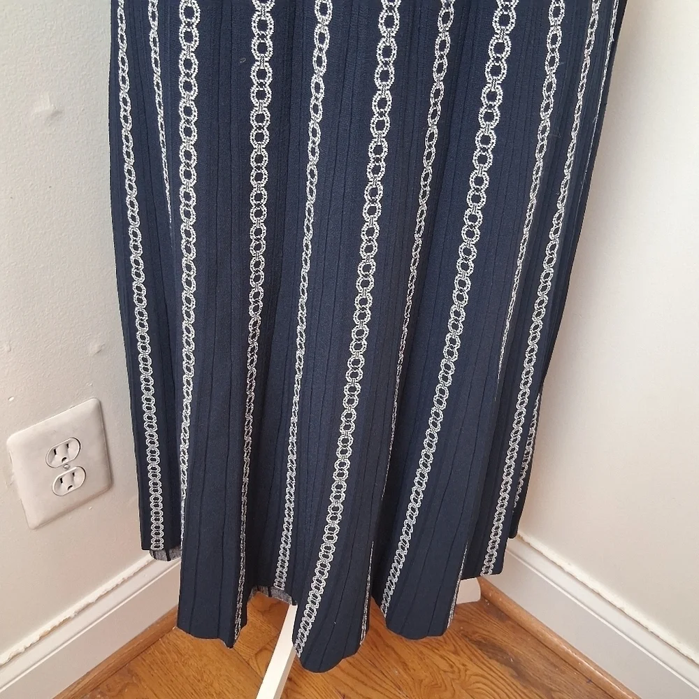 Tory Burch Gemini Link Jacquard Navy Blue Skirt Size XL